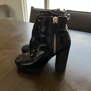 black patent leather platform boots
